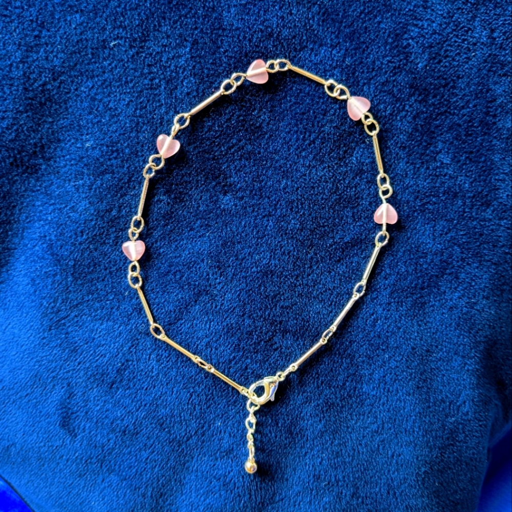 Silver & Pink Heart Anklet
